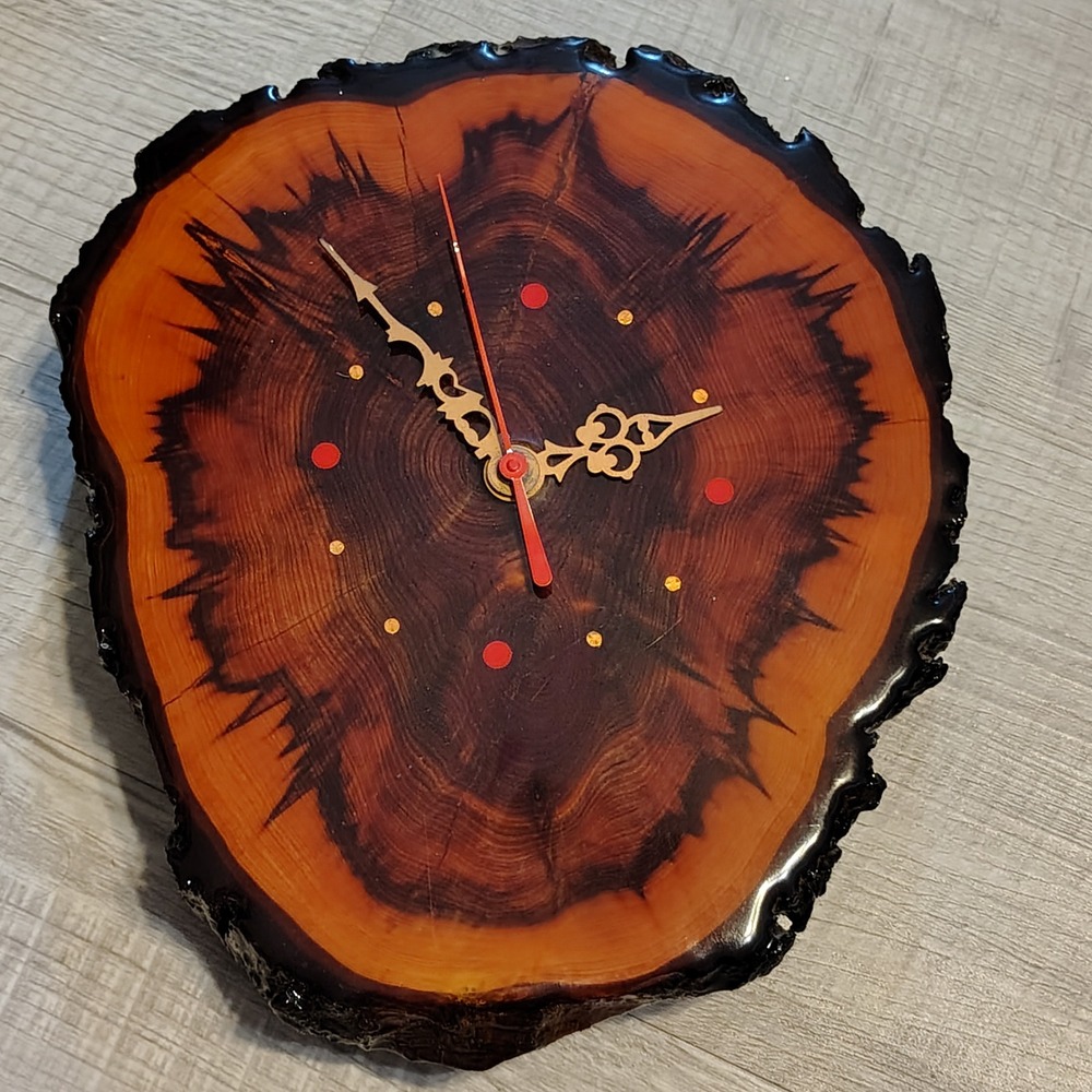 VTG Live Edge Wood Slab Wall Clock Junghans Quartz Movement Made in Germany MCM